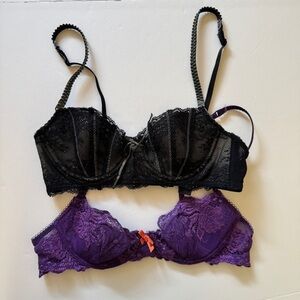 Bundle of 2 Bras Elle Macpherson Underwired Lace Black Purple Sz 34A